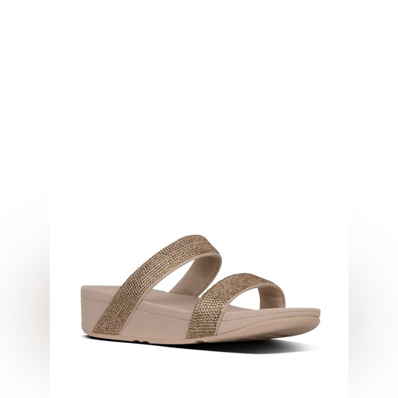 FITFLOP Gold Studded 2 Straps Slides Comfort Soles Platform Sandals size 8 - Picture 1 of 4